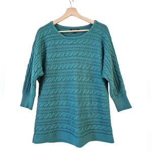Banana Republic Women Drop Shouder  Teal Cable Knit Sweater 3/4 Sleeve  Large